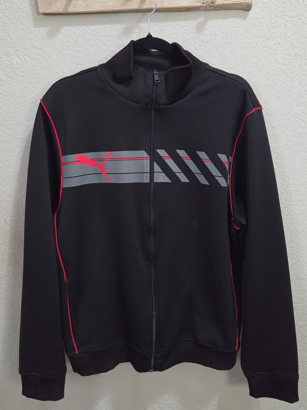 Puma Men's Black Full-Zip Track Jacket with Red Accents